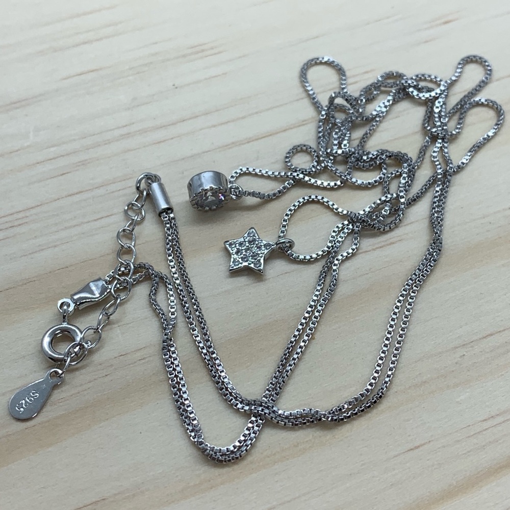 🌟 Sterling Silver 925 CZ Double Star Necklace - Picture 4 of 4